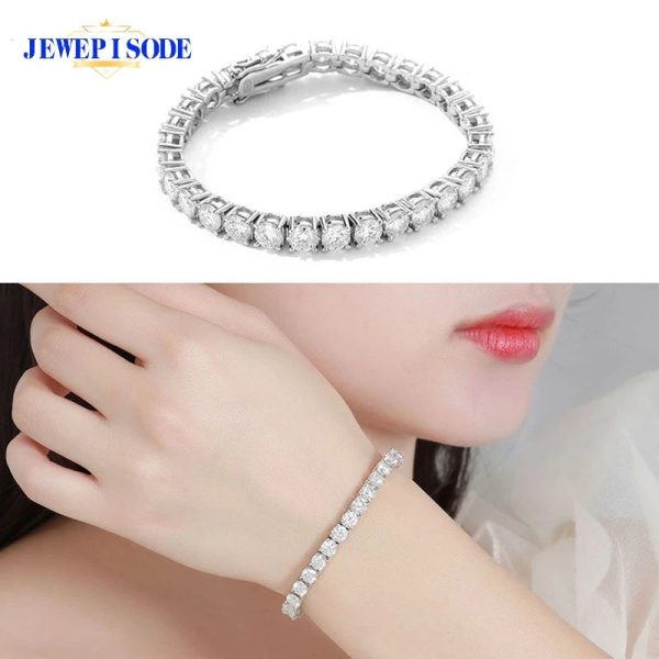 Hip Hop S925 Sterling Silver Sparkling High Carbon Diamond Charm Chain Tennis Bracelets for Women Men Fine Jewelry Trendy Gift