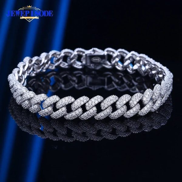 JEWEPISODE 100% 925 Sterling Silver Hip Hop Sparkling Full High Carbon Diamond Charm Cuban Bracelets for Women Men Party Jewelry - Image 2