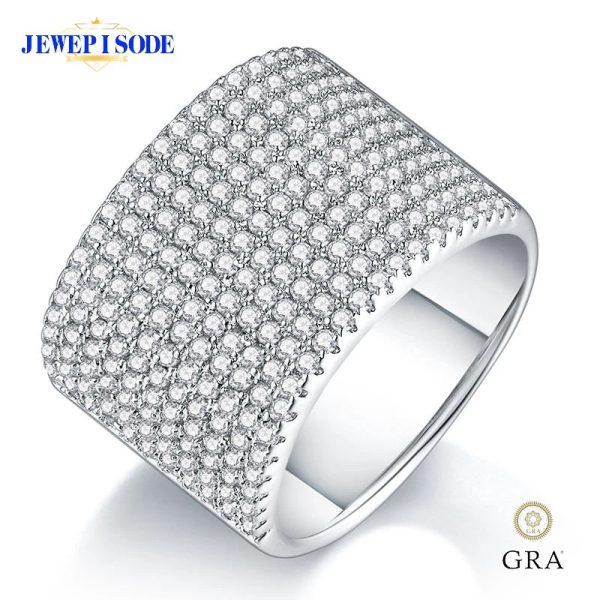 JEWEPISODE 100% 925 Sterling Silver Sparkling D Color 11 Rows Full Moissanite Ring for Man Women Weding Party Fine Jewelry Gifts