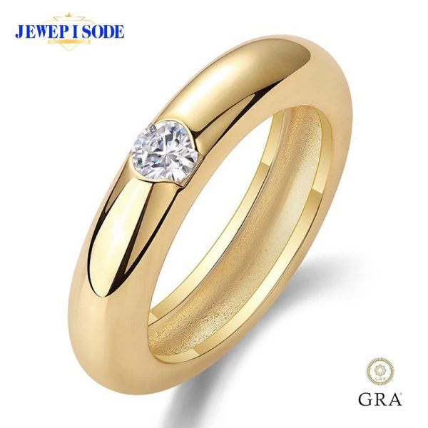 JEWEPISODE 18k Gold Plated 925 Sliver 2mm 4mm Moissanite Ring for Women Men Vintage Engagement Wedding Bands Finger Fine Jewelry