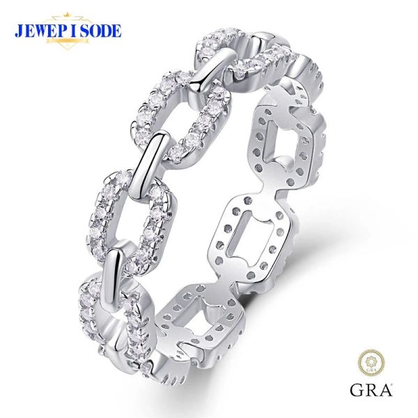 JEWEPISODE 1MM Full Moissanite Ring 925 Sterling Sliver Plated 18k Eternity Band Rings for Woman Man Sparkling Party Jewelry