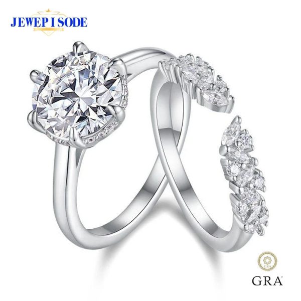 JEWEPISODE 3CT D Color Moissanite Ring Bridal Set 925 Sterling Silver Party Wedding Band Rings for Women Fine Jewelry Pass Test