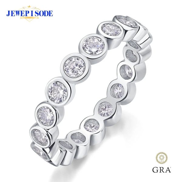 JEWEPISODE 3MM Full Circle Row Moissanite Diamond Ring for Women S925 Sterling Silver Wedding Fine Jewelry Pass Diamond Test