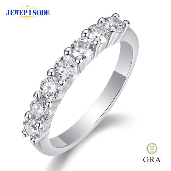 JEWEPISODE S925 Sterling Silver Jewelry Wedding Bands 3mm D Color VVS1 Moissanite Ring for Women Total 0.7CT Pass Diamond Tester