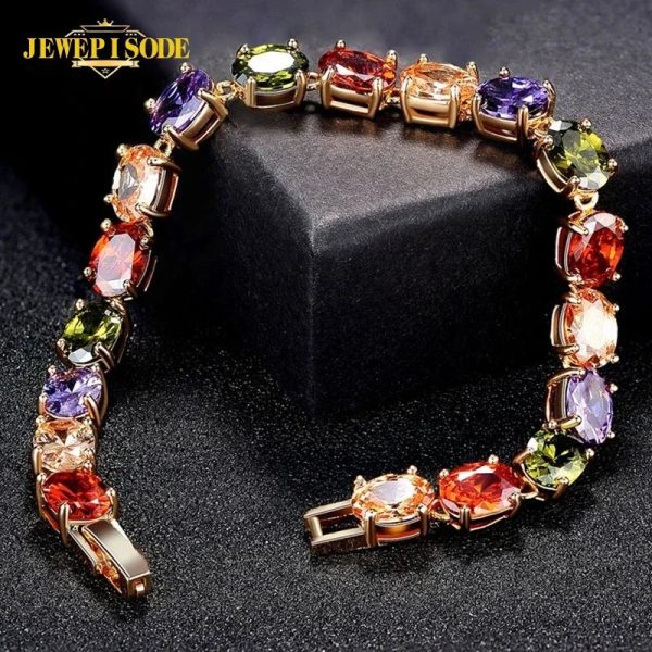 Jewepisode Promotion Lab Colorful Sapphire Topaz Gemstone Tennis Chain Bracelets for Women Anniversary Fine Jewelry Wholesale