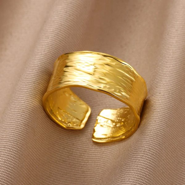 Minimalist Texture Stainless Steel Geometric Rings For Women Gold Color Opening Couple Ring Aesthetic Wedding Christmas Jewelry - Image 2