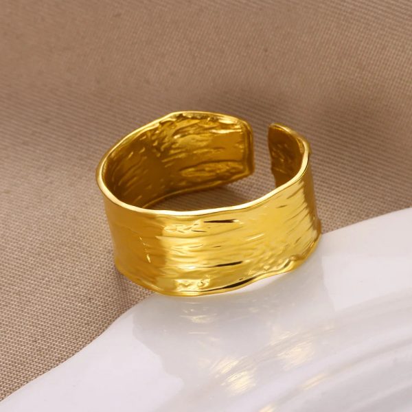 Minimalist Texture Stainless Steel Geometric Rings For Women Gold Color Opening Couple Ring Aesthetic Wedding Christmas Jewelry - Image 3