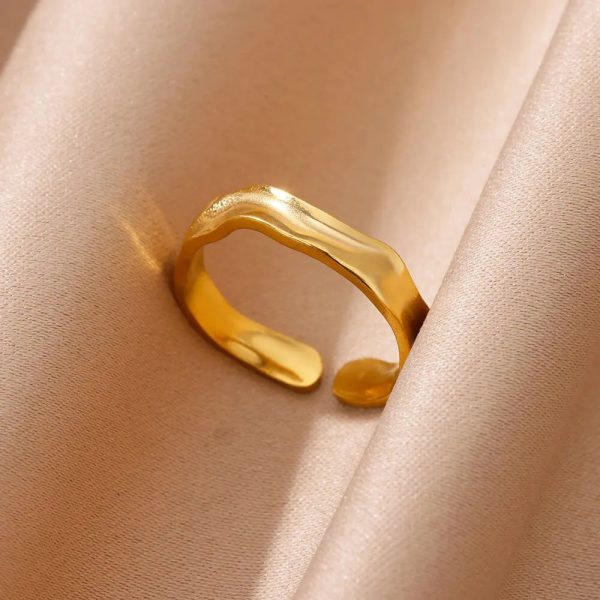 Minimalist Texture Stainless Steel Geometric Rings For Women Gold Color Opening Couple Ring Aesthetic Wedding Christmas Jewelry - Image 5