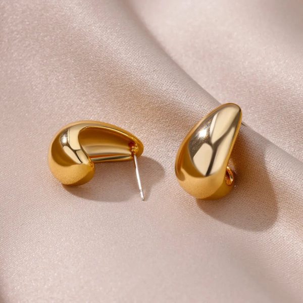 Vintage Chunky Dome Drop Earrings For Women Gold Plated Stainless Steel Thick Teardrop Earring Statement Wedding Jewelry Gift - Image 4