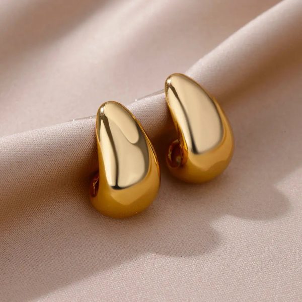 Vintage Chunky Dome Drop Earrings For Women Gold Plated Stainless Steel Thick Teardrop Earring Statement Wedding Jewelry Gift - Image 2