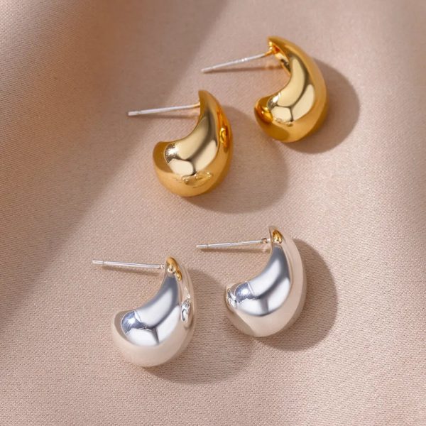 Vintage Chunky Dome Drop Earrings For Women Gold Plated Stainless Steel Thick Teardrop Earring Statement Wedding Jewelry Gift - Image 5