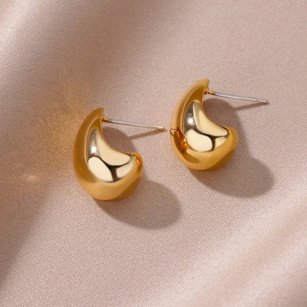 Vintage Chunky Dome Drop Earrings For Women Gold Plated Stainless Steel Thick Teardrop Earring Statement Wedding Jewelry Gift - Image 3